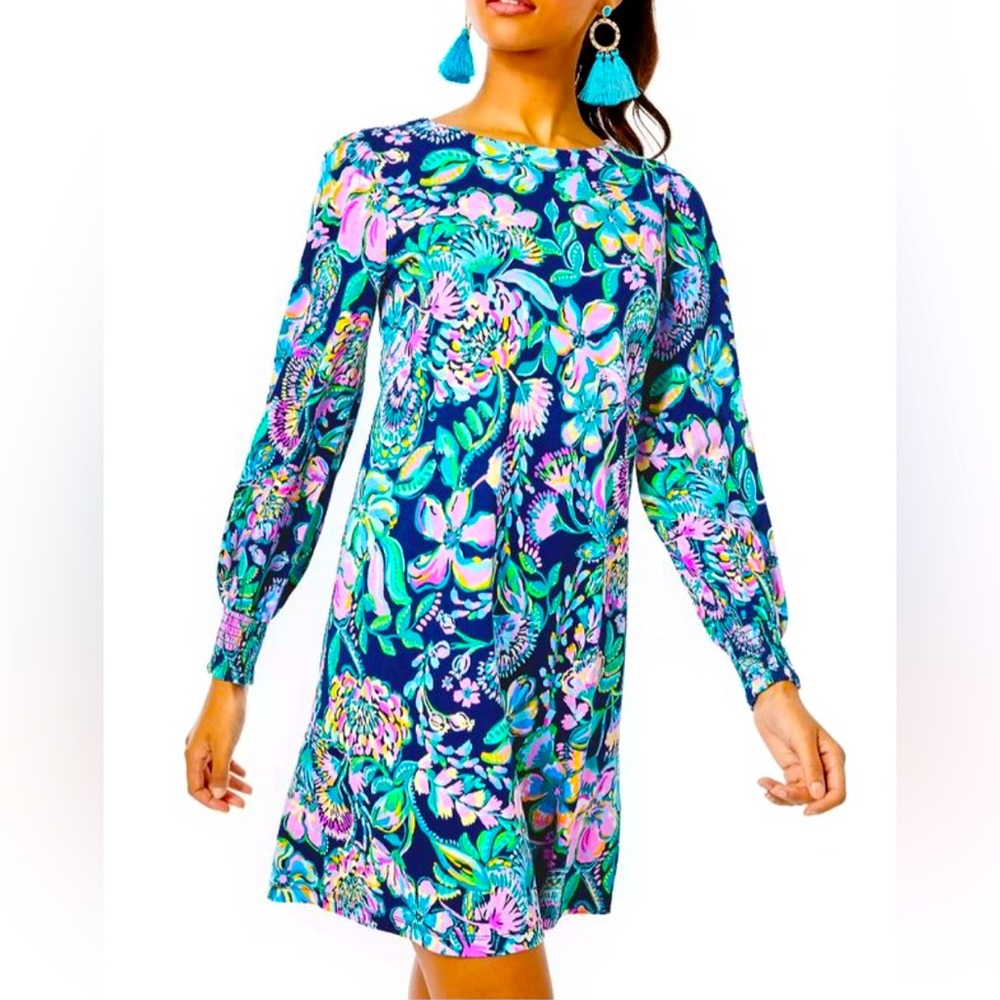 Lilly Pulitzer Size XXS Diann Dress High Tide Navy She’s Got Sol Floral Summer